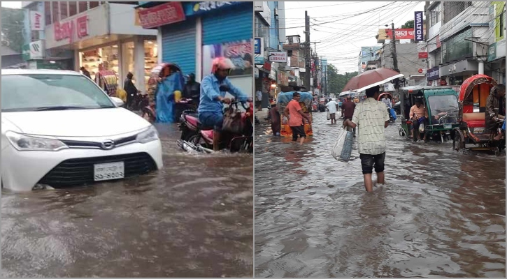 সৈয়দপুরে টানা বৃষ্টিতে তলিয়ে গেছে রাস্তাঘাট, বাড়িঘরে পানি